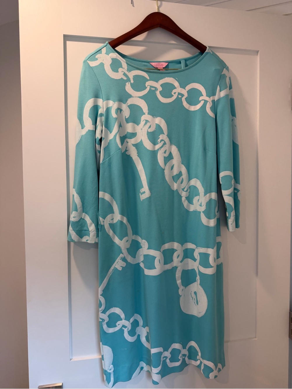 Lilly Pulitzer Aqua & White Chain-Print Midi Dress